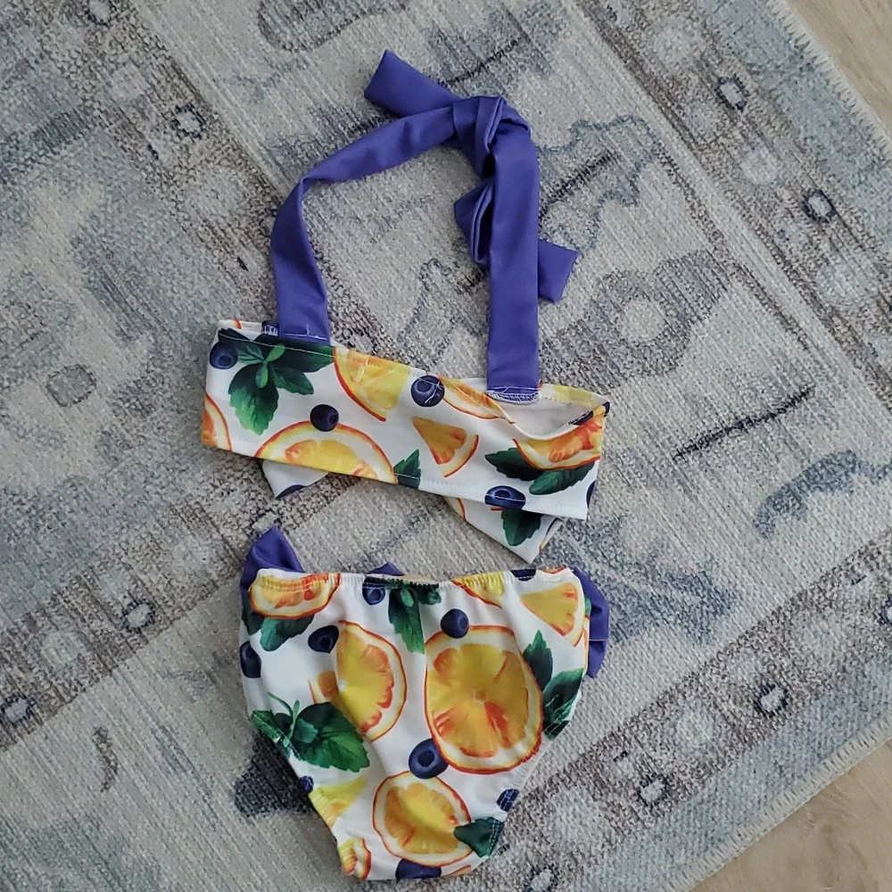 Unbranded Baby Girls Fruit And Bow Swimsuit Sz90 (Fits Like a 6-12m)